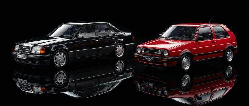 Norev 1:18 models — Mercedes W124 500E and Volkswagen Golf GTI