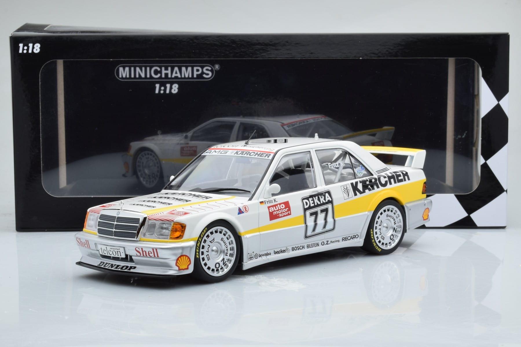 Mercedes 190E 2.5-16 W201 EVO 1 Karcher #77 F. Kreutzpointer Team AMG-Mercedes DTM 1990 Minichamps 1:18 155903677 Pressofusio — immagine 6 di 6