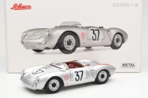 Porsche 550 RS Spyder #37 H. Polensky / R. von Frankenberg 24 Hours of Le Mans 1955 Schuco 1:18 450033400 Pressofusione — immagine 8 di 8