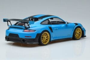 Porsche 911 991.2 GT3 RS Weissach Package Miami Blu Cerchi Oro Minichamps 1:18 153068310 Pressofusione — immagine 2 di 6