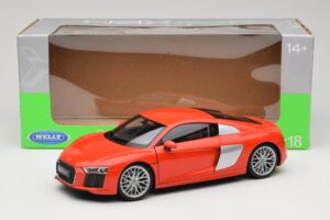 Audi R8 V10 Rosso Welly 1:18 18052W Pressofusione — immagine 8 di 8