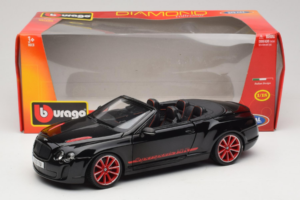 Bentley Continental Supersports ISR Cabriolet Nero Con Cerchi Rossi Bburago 1:18 18-11035 Pressofusione — immagine 8 di 8