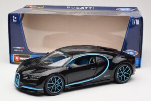 Bugatti Chiron Nero & Blu Bburago 1:18 18-11040BK Pressofusione — immagine 8 di 8