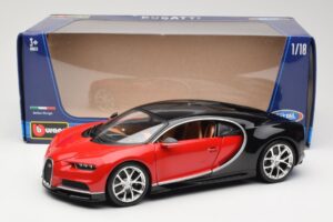 Bugatti Chiron Nero & Rosso Bburago 1:18 18-11040 Pressofusione — immagine 8 di 8