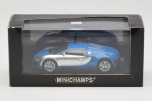Bugatti Veyron Centenaire Blu Metallizzato Argento Minichamps 1:43 400110850 Pressofusione — immagine 4 di 4
