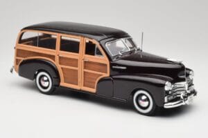 Chevrolet Fleetmaster Woody Nero & Wood Panels Maisto 1:18 43697545B Pressofusione — immagine 6 di 8