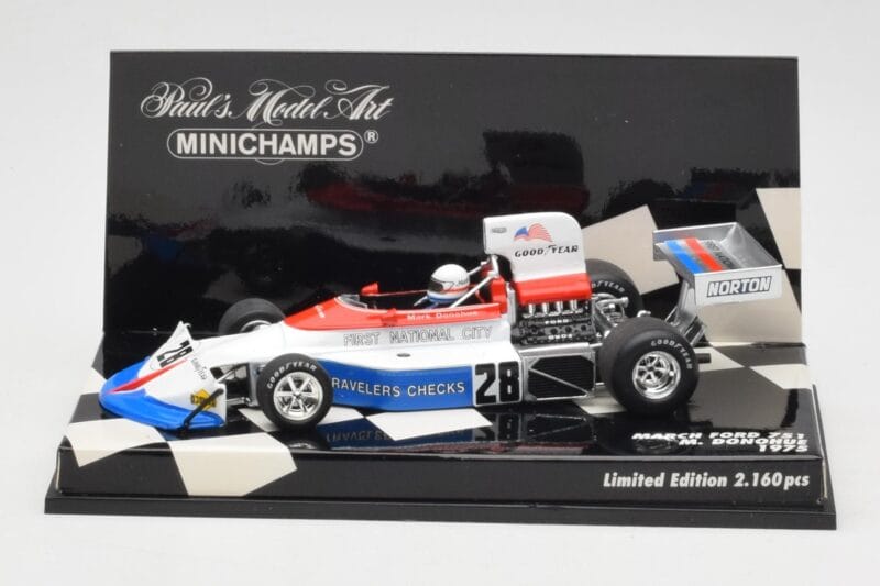 March Ford 751 #28 M. Donohue Race Car 1975 Minichamps 1:43 430750028 Pressofusione