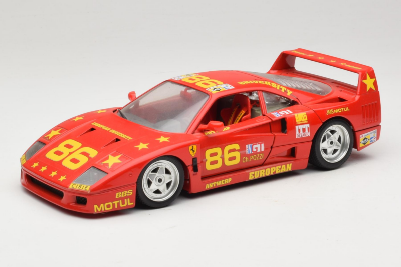Ferrari F40 LM #86 Ch. Pozzi IMSA 24 Hours of Le Mans 1985 Rosso Bburago 1:18 3332-P6 Pressofusione