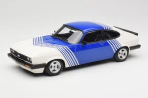 Ford Capri Mk2 3.0 Bianco con Strisce Blu Minichamps 1:18 155788600 Pressofusione