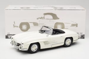 Mercedes 300 SL W198 Roadster Bianco Con Cappotta Morbida Minichamps 1:18 180039034 Pressofusione — immagine 9 di 9