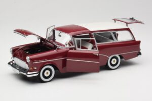 Opel Rekord P1 Caravan Rosso Minichamps 1:18 180043211 Pressofusione — immagine 2 di 8