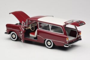 Opel Rekord P1 Caravan Rosso Minichamps 1:18 180043211 Pressofusione — immagine 5 di 8