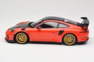 Porsche 911 991.2 GT3 RS Weissach Package Lava Orange Cerchi Magnesio Dorati Minichamps 1:18 153068227 Pressofusione — immagine 3 di 6