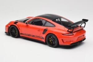 Porsche 911 991.2 GT3 RS Weissach Package Lava Orange Wording Cerchi Magnesio Neri Minichamps 1:18 153068226 Pressofusione — immagine 5 di 6