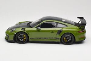 Porsche 911 991.2 GT3 RS Weissach Package Lizard Green Wording & Cerchi Magnesio Neri Minichamps 1:18 155068232 Pressofusione — immagine 3 di 6