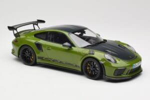Porsche 911 991.2 GT3 RS Weissach Package Lizard Green Wording & Cerchi Magnesio Neri Minichamps 1:18 155068232 Pressofusione — immagine 4 di 6