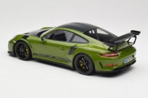 Porsche 911 991.2 GT3 RS Weissach Package Lizard Green Wording & Cerchi Magnesio Neri Minichamps 1:18 155068232 Pressofusione — immagine 5 di 6