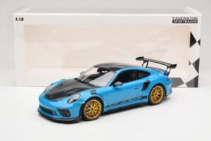 Porsche 911 991.2 GT3 RS Weissach Package Shark Blue Wording Cerchi Magnesio Dorati Minichamps 1:18 153068237 Pressofusione — immagine 6 di 6