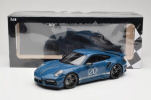Porsche 911 992 Turbo S Sport Design Package Gentian Blue Metallic Minichamps 1:18 155069170 Pressofusione — immagine 6 di 6