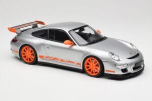 Porsche 911 997.1 GT3 RS Argento con Cerchi Arancioni Minichamps 1:18 155062120 Pressofusione — immagine 4 di 6