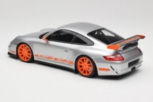 Porsche 911 997.1 GT3 RS Argento con Cerchi Arancioni Minichamps 1:18 155062120 Pressofusione — immagine 5 di 6