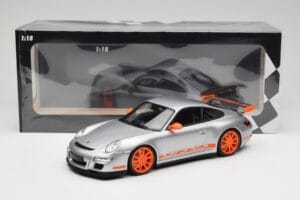 Porsche 911 997.1 GT3 RS Argento con Cerchi Arancioni Minichamps 1:18 155062120 Pressofusione — immagine 6 di 6