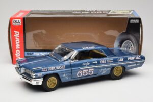 Pontiac Catalina Super Duty Super Stock #655 Blu 1962 Auto World 1:18 AW201/06 Pressofusione — immagine 8 di 8