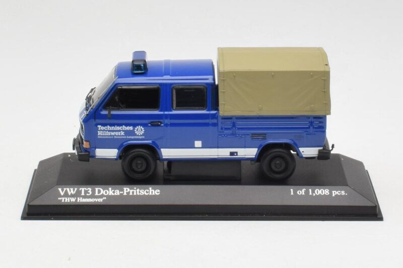 Volkswagen T3 Double Cab Flatbed THW Hannover Minichamps 1:43 400055290 Pressofusione