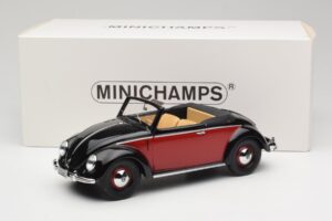 Volkswagen Beetle Hebmuller Cabriolet Nero & Rosso Minichamps 1:18 107054230 Resina — immagine 6 di 6