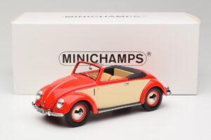Volkswagen Beetle Hebmuller Cabriolet Rosso & Crema Minichamps 1:18 107054231 Resina — immagine 6 di 6