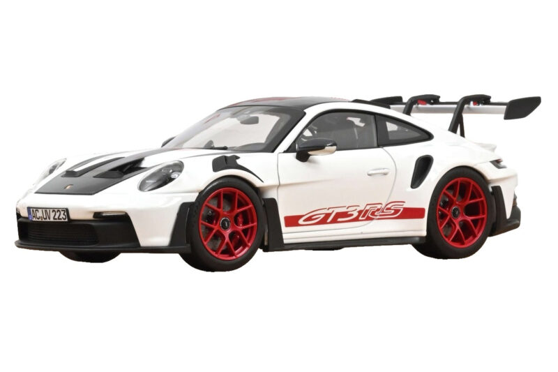 Porsche 911 992 GT3 RS Weissach Package Bianco Pyro Red Norev 1:18 187373 Pressofusione