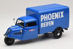 Tempo Hanseat Furgone a Tre Ruote Phoenix Blue Minichamps 1:18 180099040 Pressofusione