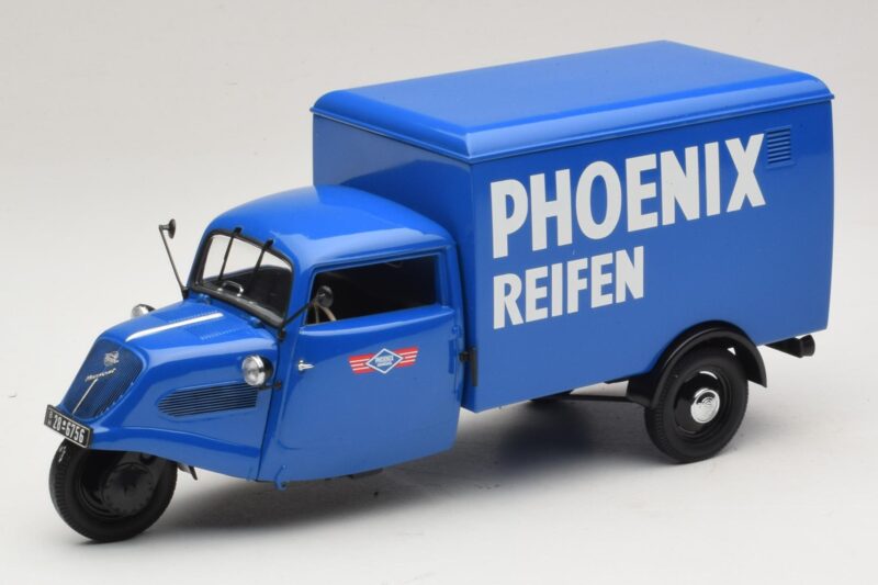 Tempo Hanseat Furgone a Tre Ruote Phoenix Blue Minichamps 1:18 180099040 Pressofusione