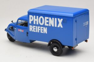 Tempo Hanseat Furgone a Tre Ruote Phoenix Blue Minichamps 1:18 180099040 Pressofusione — immagine 5 di 6