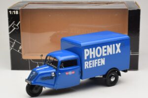 Tempo Hanseat Furgone a Tre Ruote Phoenix Blue Minichamps 1:18 180099040 Pressofusione — immagine 6 di 6