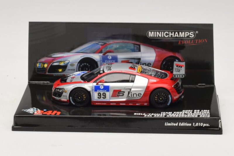 Audi R8 LMS GT3 #99 F. Biela / M. Fassler Phoenix Racing 24 Hours of Nurburgring 2010 Minichamps 1:43 437101999 Pressofusione