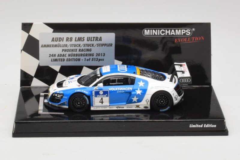 Audi R8 LMS Ultra #4 Phoenix Racing Ammermuller / H-J. Stuck 24 Hours of Nurburgring 2013 Minichamps 1:43 Audi R8 LMS Ultra #4 Phoenix Racing Ammermuller / H-J. Stuck 24 Hours of Nurburgring 2013 Minichamps 1:43 437131304 Pressofus