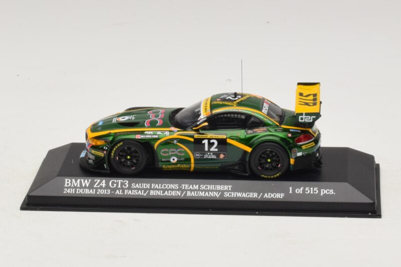 BMW Z4 GT3 Saudi Falcons #12 Al Faisal / Binladen 24 Hours of Dubai 2013 Minichamps 1:43 BMW Z4 GT3 Saudi Falcons #12 Al Faisal / Binladen 24 Hours of Dubai 2013 Minichamps 1:43 437132412 Pressofusione