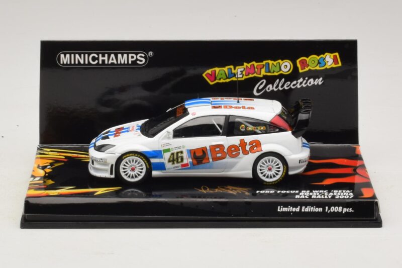 Ford Focus RS WRC #46 V. Rossi / C. Cassina RAC Rally 2007 Scatola Danneggiata Minichamps 1:43 400078446-O1 Pressofusione