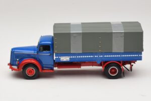 Mercedes L 315 Camion con Pianale Blu Rosso Minichamps 1:43 439034420 Pressofusione — immagine 3 di 6
