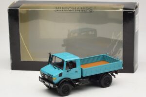 Mercedes Unimog 1300 L Camion con Pianale Blu Minichamps 1:43 439033020 Pressofusione — immagine 6 di 6