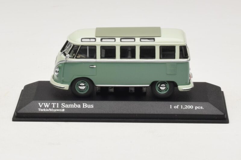 Volkswagen T1 Samba Bus Blu Turchese Bianco Minichamps 1:43 Volkswagen T1 Samba Bus Blu Turchese Bianco Minichamps 1:43 430052306 Pressofusione