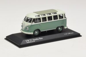 Volkswagen T1 Samba Bus Blu Turchese Bianco Minichamps 1:43 430052306 Pressofusione — immagine 2 di 4