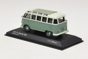 Volkswagen T1 Samba Bus Blu Turchese Bianco Minichamps 1:43 430052306 Pressofusione — immagine 3 di 4