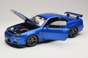 Nissan Skyline GT-R R34 V-Spec II Blu Metallizzato OEM Cerchi KK-Scale 1:12 KKDC120211-1 Pressofusione — immagine 2 di 8