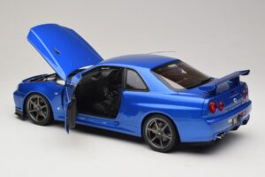Nissan Skyline GT-R R34 V-Spec II Blu Metallizzato OEM Cerchi KK-Scale 1:12 KKDC120211-1 Pressofusione — immagine 5 di 8